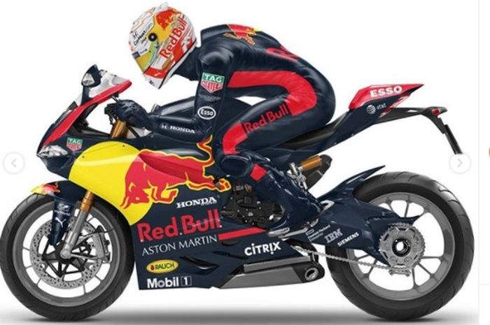 livery mobil F1 Red Bull RB16 milik Max Verstappen berada di motor ala MotoGP.