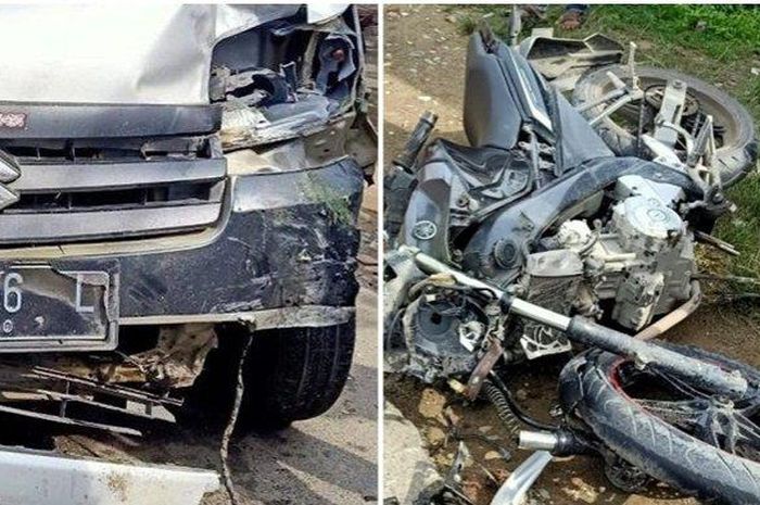 Sebuah Suzuki APV terlibat kecelakaan dengan Yamaha V-Ixion