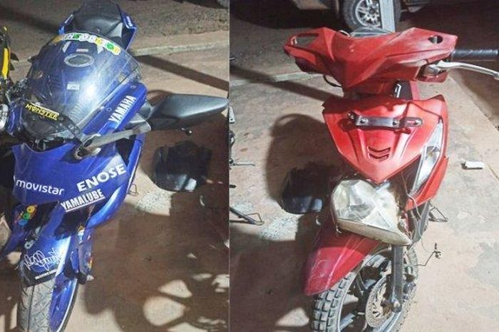 Yamaha R15 adu gebrak lawan Honda BeAT tanpa dilengkapi lampu di Rawajitu Selatan, Lampung 