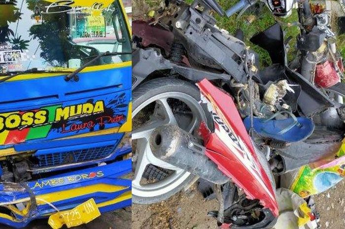 KOndisi Honda BeAT yang rusak parah karena bertabrakan dengan truk