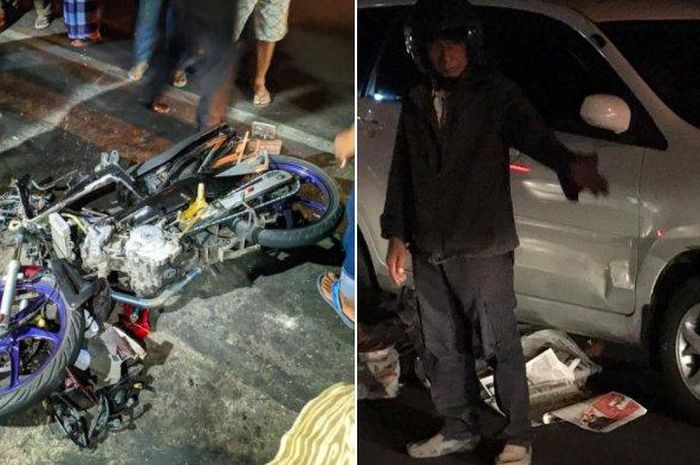 Yamaha Jupiter MX rompal serta Toyota Avanza yang terlibat kecelakaan di Jl Gajah Mada, Timuran, Banjarsari, Solo, Jawa Tengah