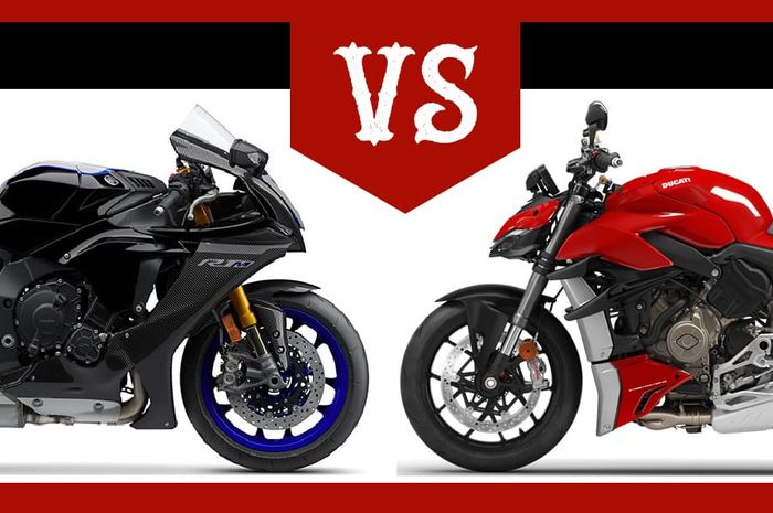 Ilustrasi Yamaha YZF-R1M vs Ducati Streetfighter V4