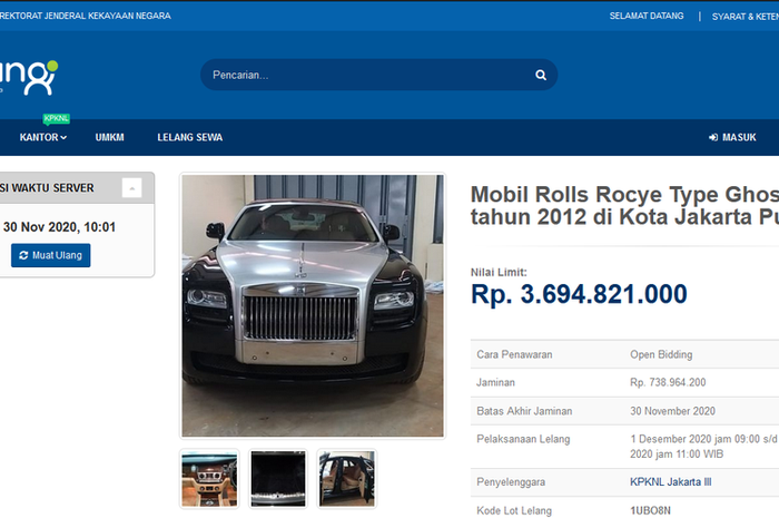 Rolls Royce Ghost 2012 yang dilelang kementrian Sosial