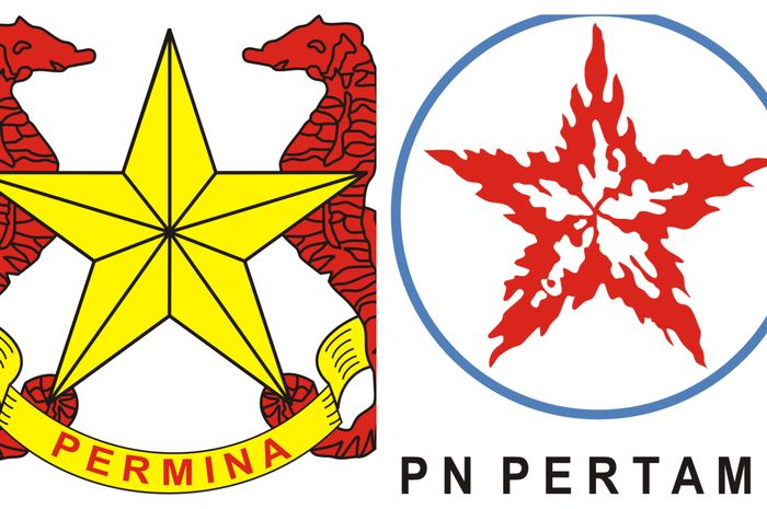 Logo PN Permina (kiri) dan PN Pertamin (kanan).