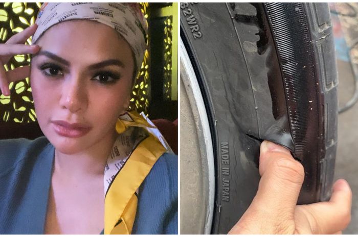 Ban Toyota Alphard Nikita Mirzani sobek di kawasan Sunda Kelapa, Jakarta.