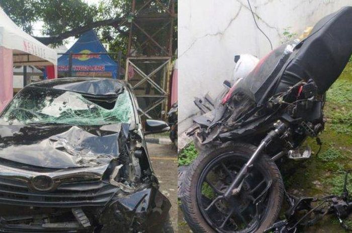 Toyota Calya dan Honda Genio babak belur setelah adu bentur