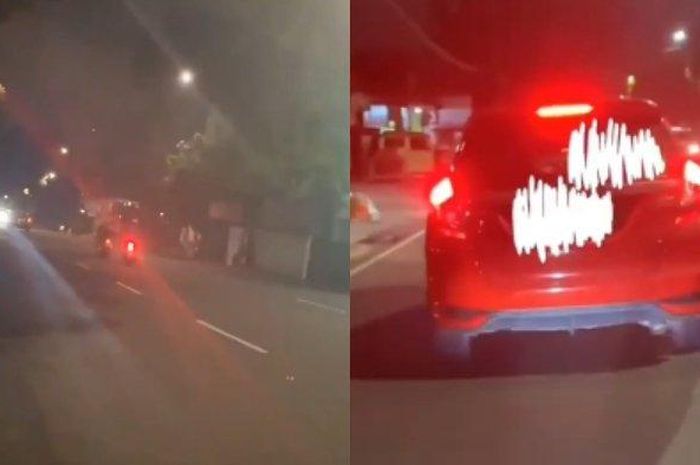 Viral video pengendara Honda Jazz menabrak lari driver ojek online (ojol).