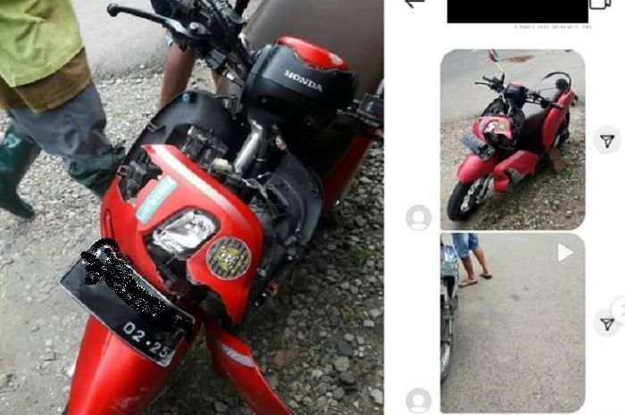 Kondisi Honda Scoopy yang ringsek setelah terlibat kecelakaan dengan truk