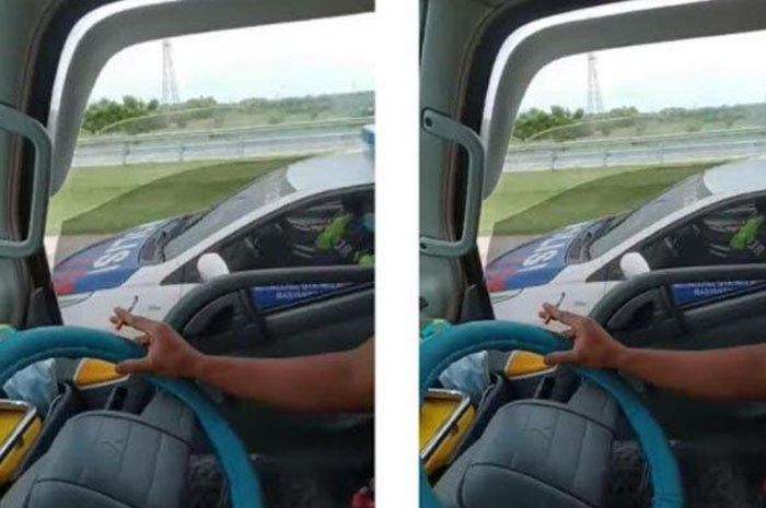 Aksi kejar-kejaran truk dan mobil patroli PJR