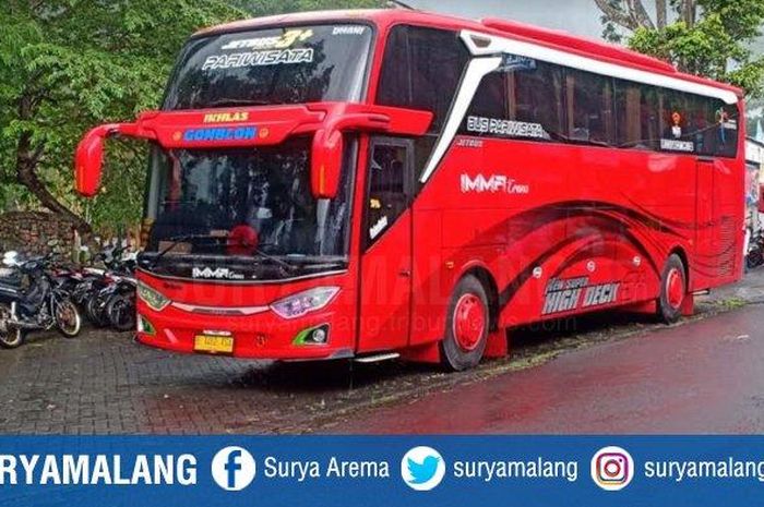 Bus Pariwisata milik Imma Trans and Travel yang raib digondol maling di kawasan Candi, Sidoarjo, Jawa Timur