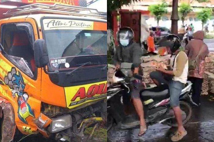 Kolose truk bernopol AG-9971-UK yang mengangkut ribuan telur tumpah memenuhi jalur protokol dan penjarahan di Jalan Jenderal Sudirman di depan SPBU Jombor, Kelurahan Jombor, Kecamatan Bendosari, Kabupaten Sukoharjo, Rabu (3/2/2021).