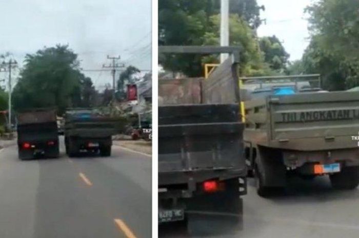 Viral video aksi kejar-kejaran dua truk di jalan raya