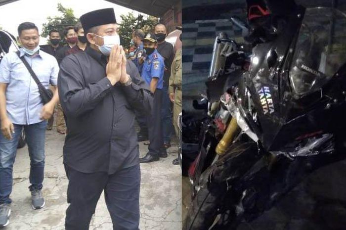 Wakil Bupati Karanganyar saat mengantar almarhum putranya ke pemakaman dan foto CBR250RR milik korban