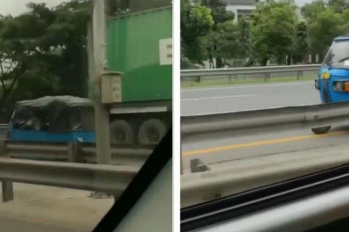 bajaj masuk tol tak gentar mesti berpapasan dengan truk kontainer
