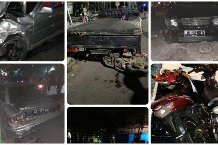 Mitsubishi Lancer hantam 4 kendaraan, di antaranya Kuda, Lancer dan dua motor