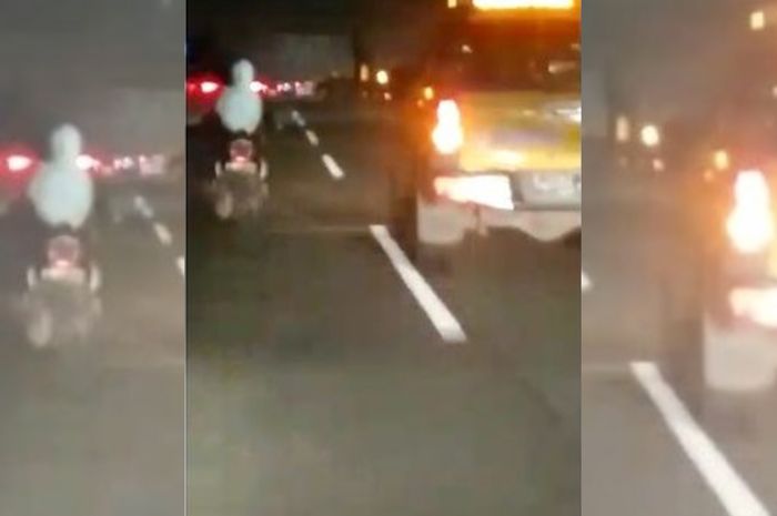 Video emak-emak naik motor matic masuk ke jalan tol Jagorawi viral di medos.