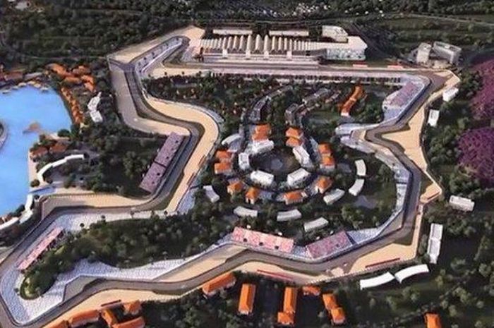 Ilustrasi layout Sirkuit Mandalika di Lombok untuk tuan rumah pada jadwal MotoGP 2021 di seri MotoGP Indonesia. 