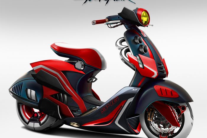 Modifikasi Vespa 946 beraliran Cyberpunk 2077, tampil lebih modern ala kendaraan masa depan