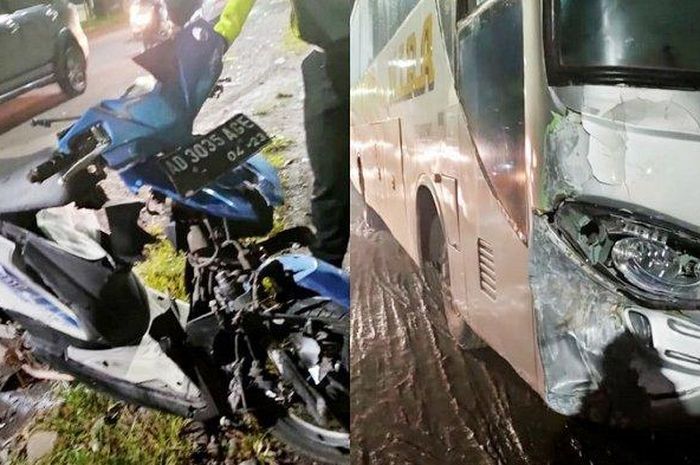 Honda BeAT rusak parah setelah dihantam Bus Mira