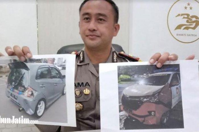 Foto Honda Brio tersangka pelamparan mobil polisi dan Avanza polisi yang ditabrak