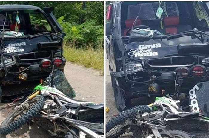 Kawasaki KLX 150 yang bertabrkan dengan pikap 