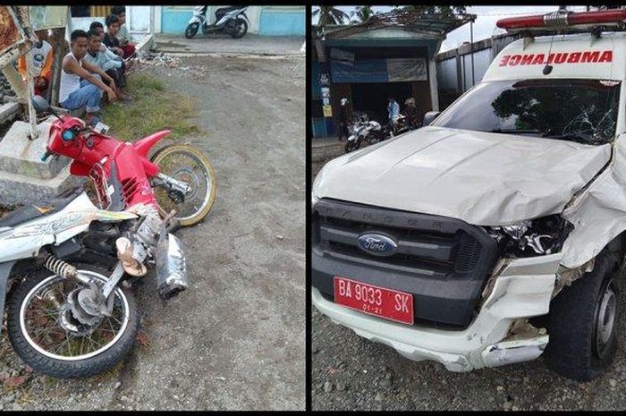 Ford Ranger ambulans tumbuk Suzuki Shogun hingga pasangan suami istri tewas di Kinali, Pasaman Barat, Sumatera Barat, (20/3/21)