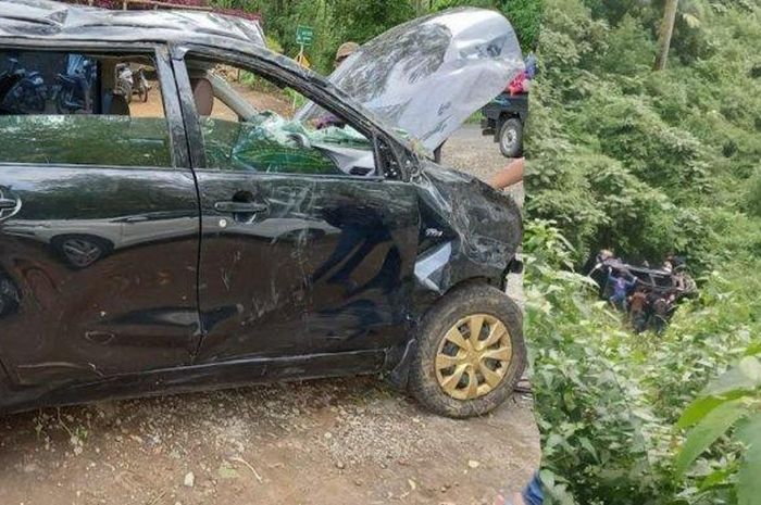 Kondisi mobil Avanza rombongan Jordi Onsu yang masuk jurang di kawasan Ngadas, Poncokusumo Kabupaten Malang, Kamis (8/4/2021) 