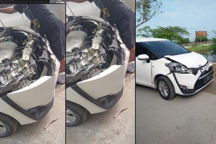 Toyota Sienta yang ditabrakan kereta api di perlintasan KA Desa Sumari Duduksampean, Gresik 