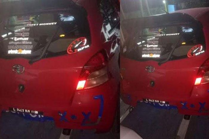 Toyota Yaris yang terjaring razia dan diamankan Satlantas Polres Sampang, Madura karena aksi balap liar di Jl KH. Wahid Hasyim, Sampang, Madura