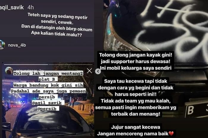Toyota Yaris dicoret-coret sekelompok diduga supporter bola