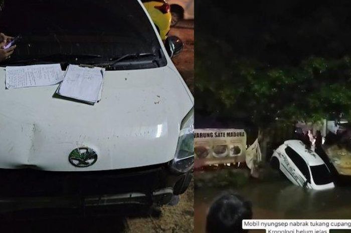 Toyota Agya masuk ke kali setelah kehilangan kendali