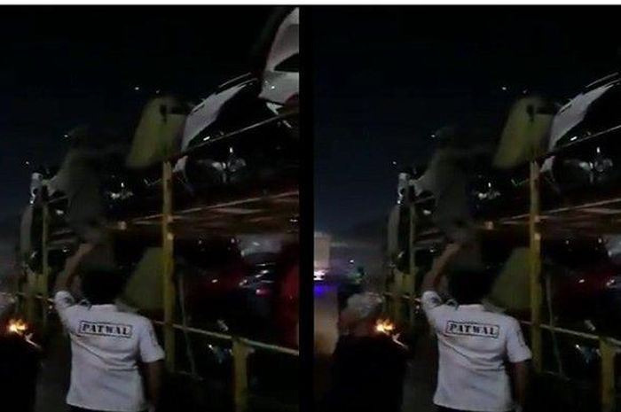 Viral pemudik terciduk saat ngumpet di truk pengangkut motor baru