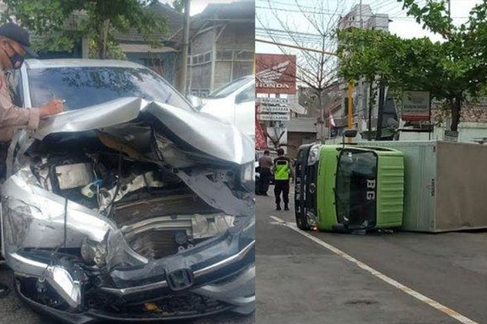 Honda HR-V sebabkan tabrakan beruntun dengan truk box dan Isuzu Panther di jalan raya Trenggalek-Tulungagung, Jawa Timur