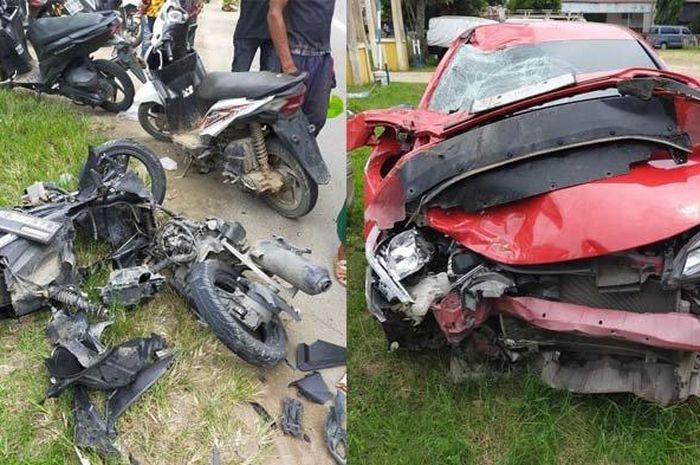 Kondisi Honda Vario dan Honda Jazz yang terlibat kecelakaan beruntun