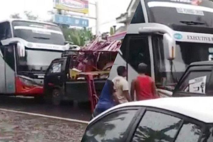 Viral, mobil pikap hadang bus Rosalia Indah ngeblong