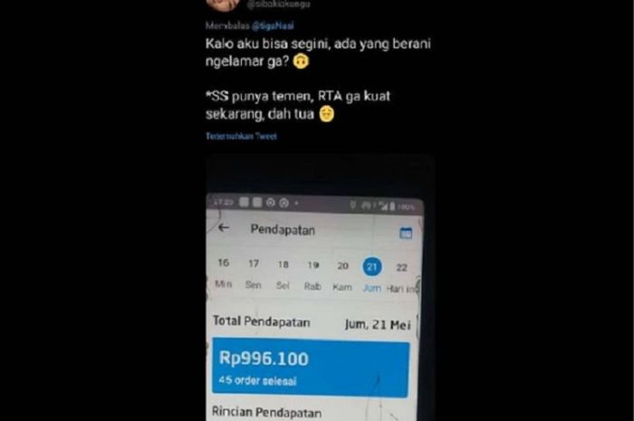 Unggahan total pendapatan driver ojol nyaris sejuta (Instagram @lambe-ojol)