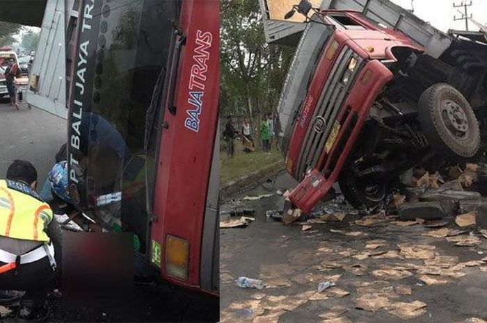 Truk muatan minuman kemasan terpental setelah dihantam kereta api Turangga