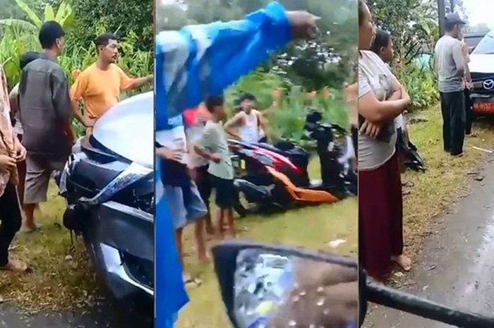 Mazda BT-50 pelat merah melaju lawan arah lalu terjang Honda Vario 125 di Tanjung Morawa, Deli Serdang, Sumatera Utara