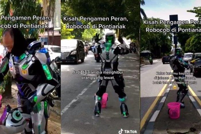 Viral di media sosial, kisah bapak pengamen pakai  kostum robot (Tangkapan Layar Akun TikTok, @nebulatt)