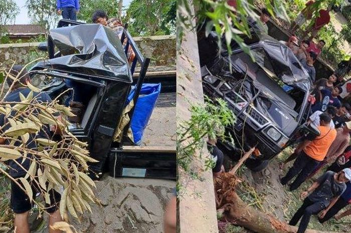 Mitsubishi L300 pikap tubruk pohon durian sampai tumbang