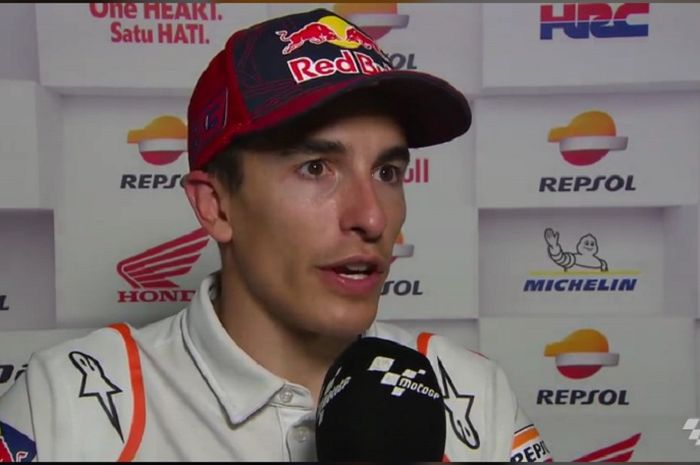 Pembalap Repsol Honda, Marc Marquez saat diwawancarai usai setelah menjalani tes Catalunya, Senin (7/6/2021) waktu Spanyol.