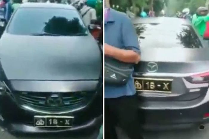 Tangkapan layar video bernarasi mobil dinas pejabat polisi melaju dengan ugal-ugalan dengan menerobos lampu merah hingga menabrak pemotor di Surabaya,(FACEBOOK)