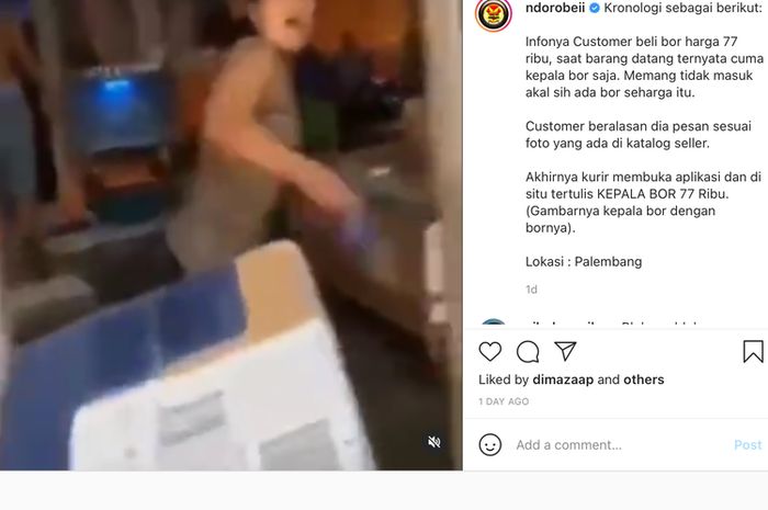 Video viral kurir dimaki dan disiram air konsumen di Palembang(Tangkapan layar Instagram @ndorobeii)