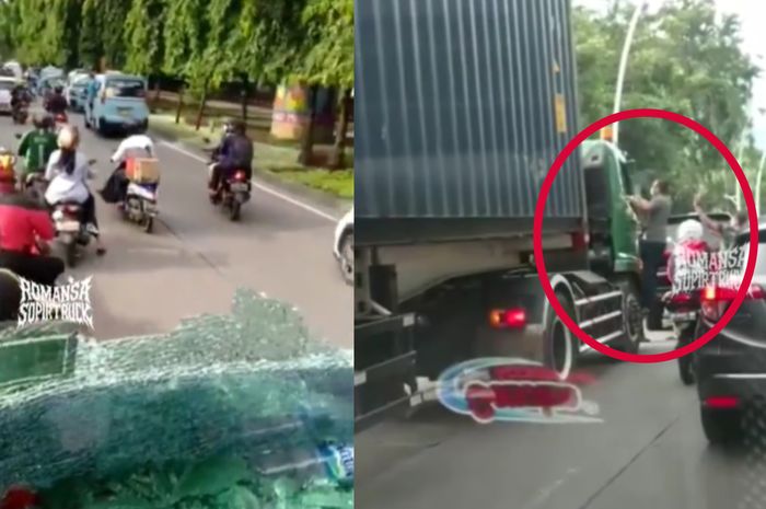 Pengemudi Mitsubishi Pajero Sport yang pecahkan kaca truk kontainer di Jakarta Utara, Sabtu (26/06).