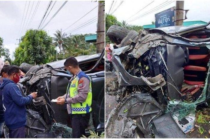 Toyota Avanza ringsek usai terpental dan tabrak tembok