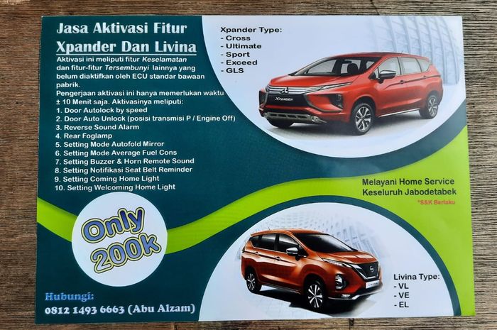 Aktivasi fitur keselamatan dan tersembunyi lainnya untuk Mitsubishi Xpander dan Nissan Livina oleh Abi Alzam