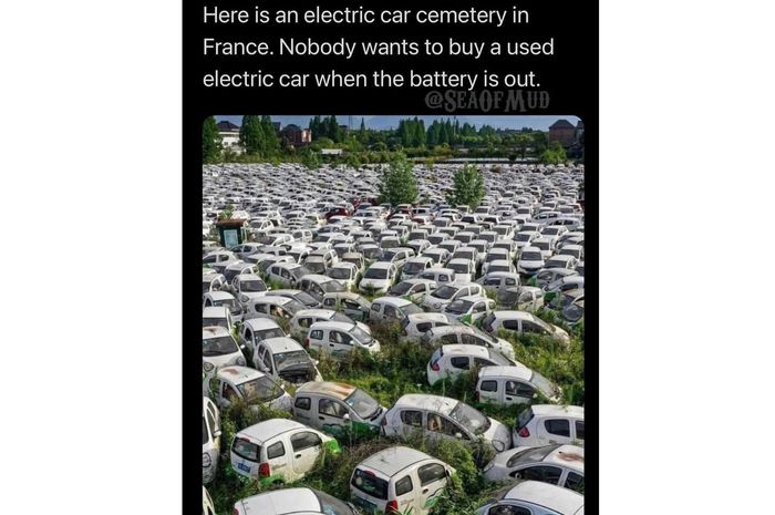 Sebuah foto yang disebut sebagai kuburan mobil listrik di Prancis.