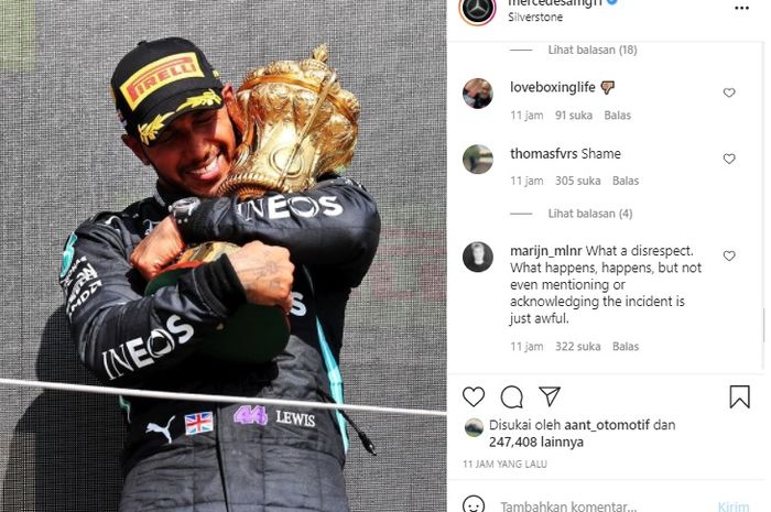 Akun Instagram tim F1 Mercedes AMG Petronas diserbu haters