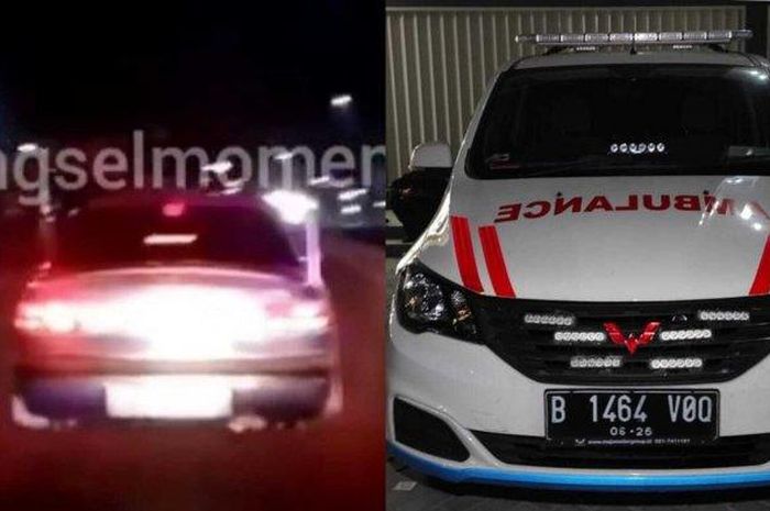 Potret ambulans dan mobil sedan yang viral di media sosial karena diduga si pengendara sedan menghalangi ambulans, di kawasan Gaplek, Pamulang, pada Selasa (27/7/2021) 