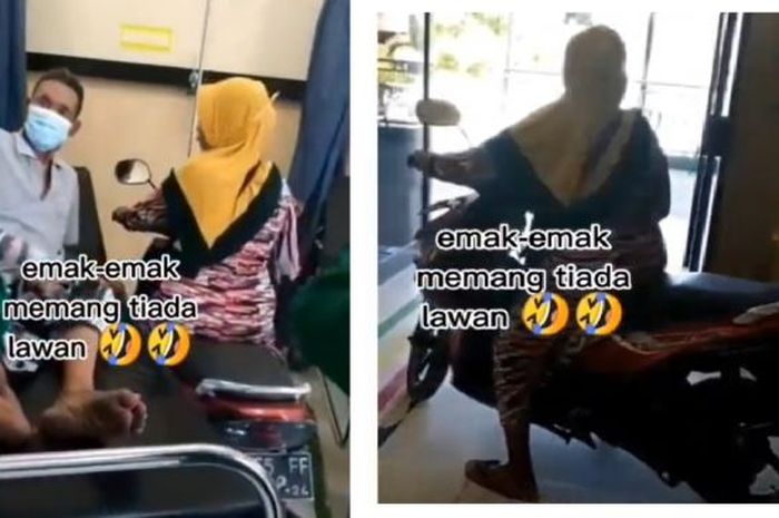 Viral. Emak-emak mengantar pasien naik motor sampai IGD